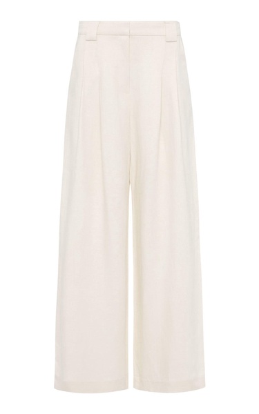 Pleated Tencel-Linen Wide-Leg Pants