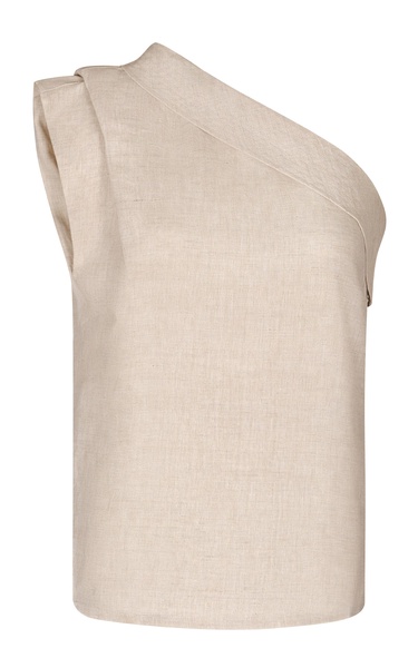 Un Puro Asymmetric Linen Crop Top