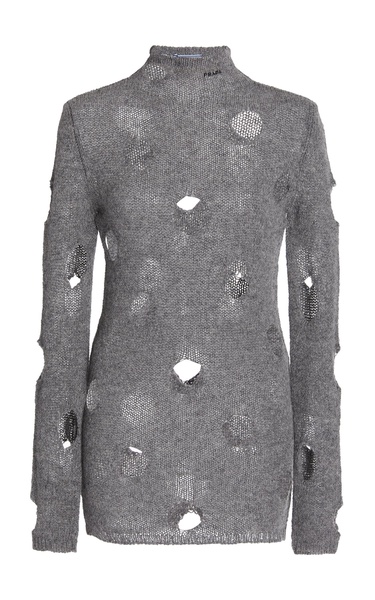 Distressed Wool Turtleneck Top
