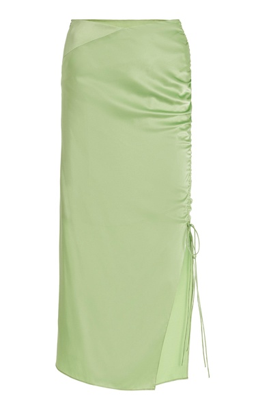 Ruched Satin Midi Skirt