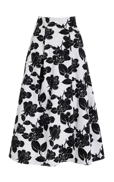 Button-Front Cotton Poplin Midi Skirt