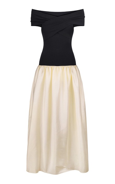 Lorraine Off-The-Shoulder Knit-Satin Combo Maxi Dress
