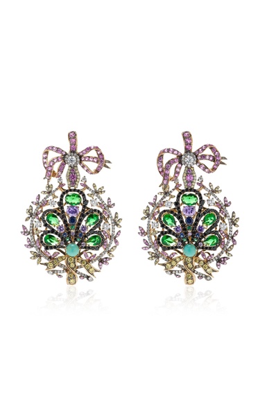 Mirage Peacock 18K Gold, Blackened Rhodium Multi-Gem Earrings
