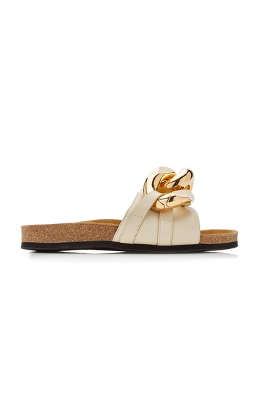 Chain-Embellished Leather Slides