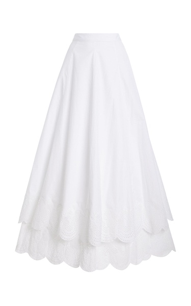 Tiered Cotton Broderie Maxi Skirt