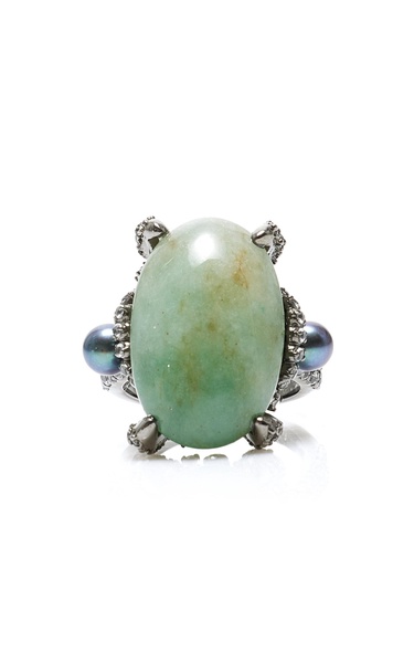 Love and Pain 18K White Gold Jade Matrix Ring