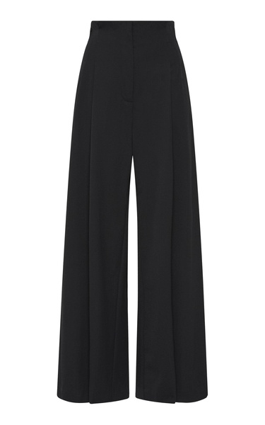 Paperbag-Waist Stretch-Wool Wide-Leg Pants