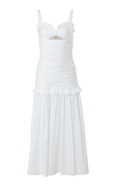 Ruffle-Detailed Cotton-Blend Midi Dress