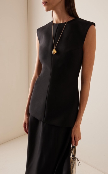Silk-Skirt Open-Back Wool-Blend Maxi Dress