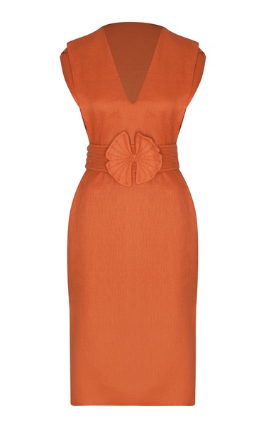 Deluci Belted Linen Midi Dress