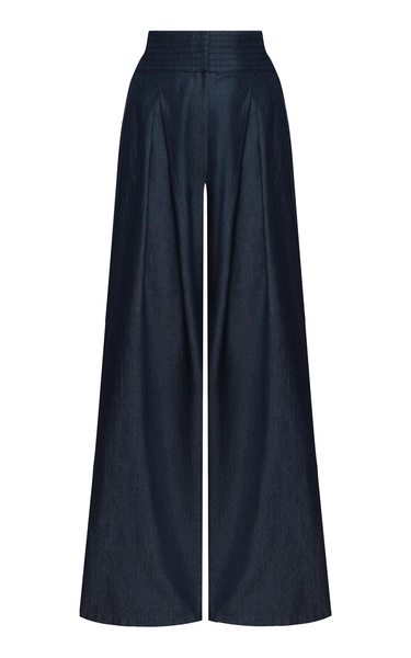 Esencia Shirred Tencel Denim Wide-Leg Pants