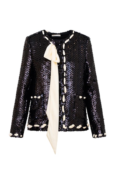 Rosina Ribbon-Laced Sequined Jacket