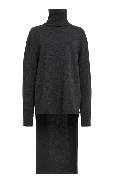 Long-Back High-Neck Wool-Cashmere Sweater