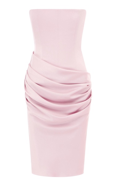 Strapless Draped Satin Crepe Midi Dress
