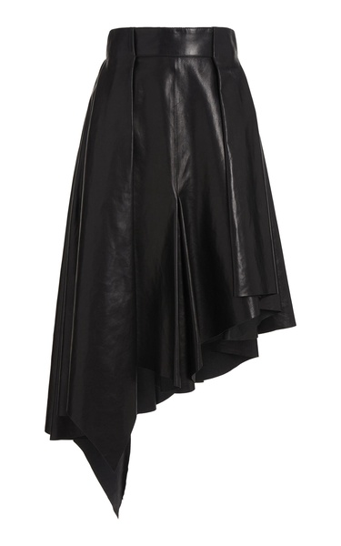 Asymmetric Leather Midi Skirt