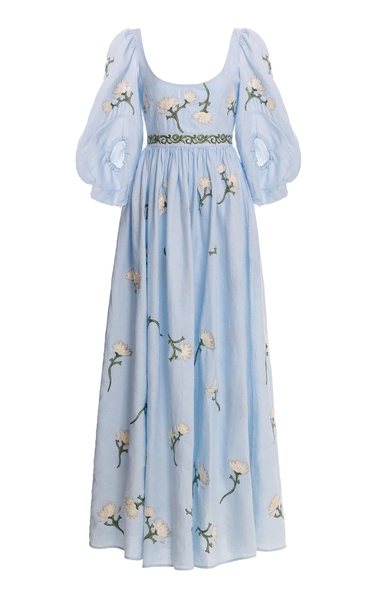 Viviane Embroidered Linen Maxi Dress