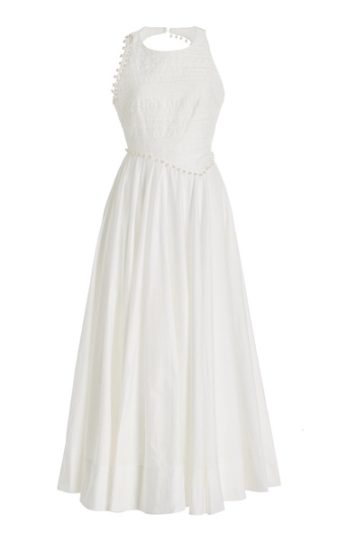 Florence Pearl-Trimmed Cotton Midi Dress