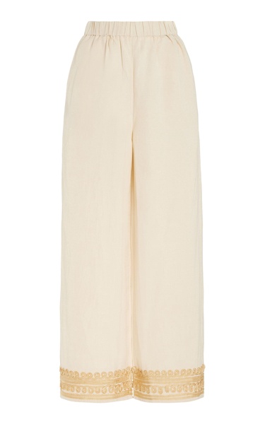Exclusive Diego Embroidered Linen Wide-Leg Pants