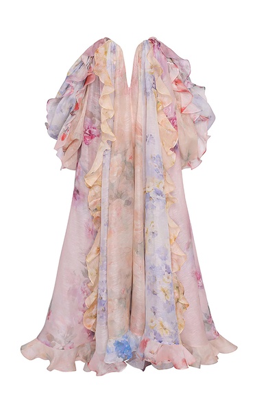 Crush Ruffled Off-The-Shoulder Linen-Silk Gown