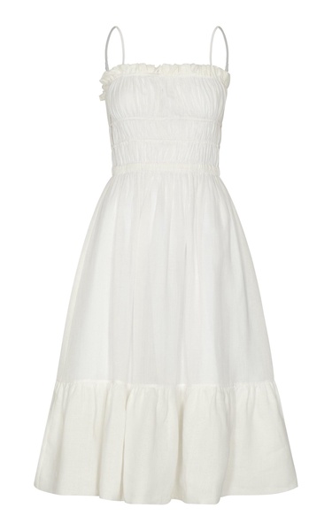 Un Romance Gathered Linen Midi Dress