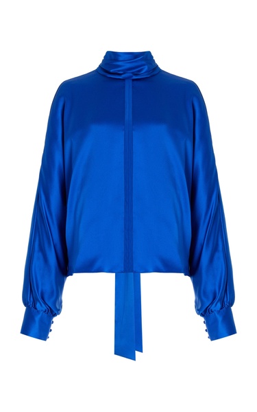 Draped Silk Turtleneck Top