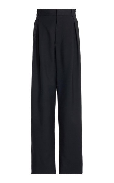 Pleated Cotton Wide-Leg Pants