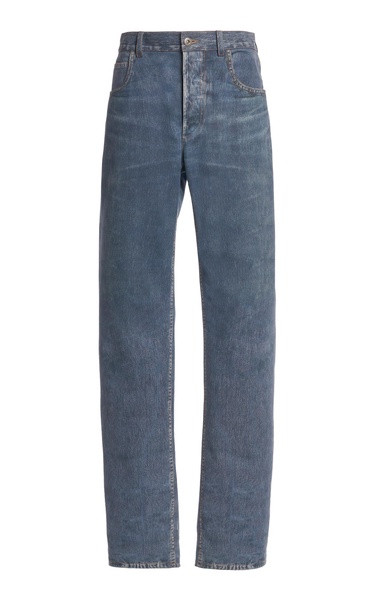 Denim-Printed Leather Trousers