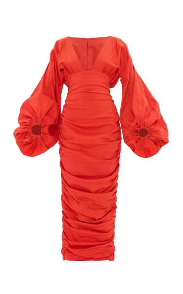 Anida Ruched Twill Midi Dress