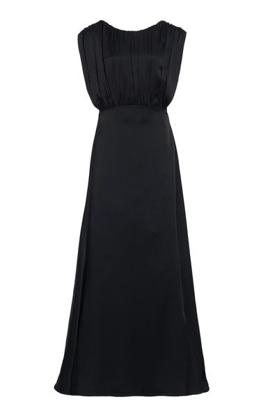 Ruched Satin Maxi Dress
