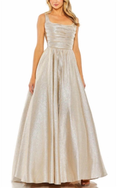 metallic fit and flare in gold