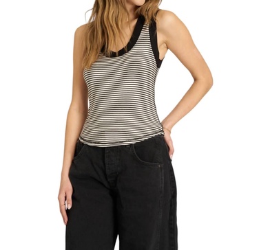hits different striped ringer tank top in black stripe