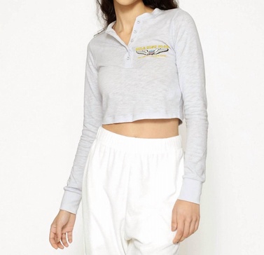 spread your wings crop henley top in periwinkle