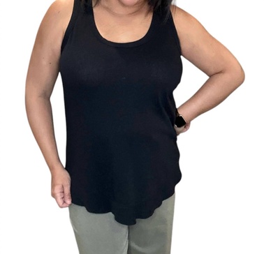 ribbed curved hem tank top in black