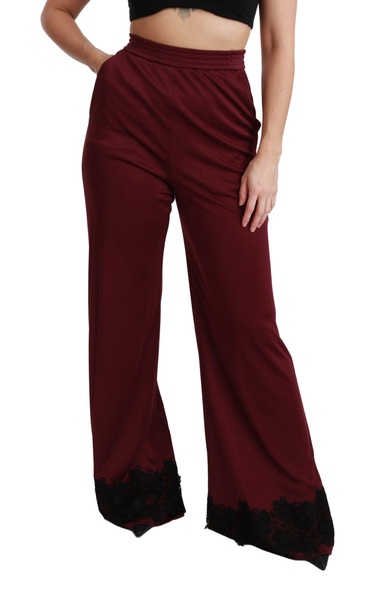 Dolce & Gabbana  Black Lace High Waist Wide Leg Maroon  Pants