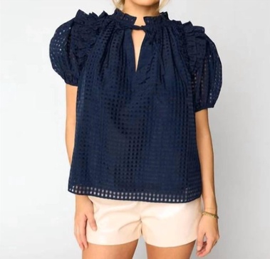 essie ruffle sleeve top in navy