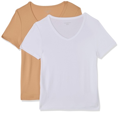 Amazon Essentials Women's Slim-Fit Short-Sleeve V-Neck T-Shirt, Pack of 2