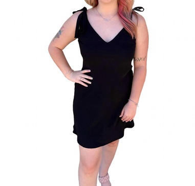 adelaide solid sleeveless v neck mini dress in black