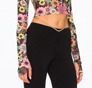 micaela cropped power mesh turtleneck top in noir garden