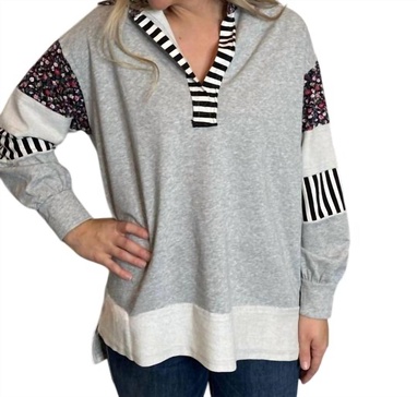 floral multi rugby oversized top in heather gray
