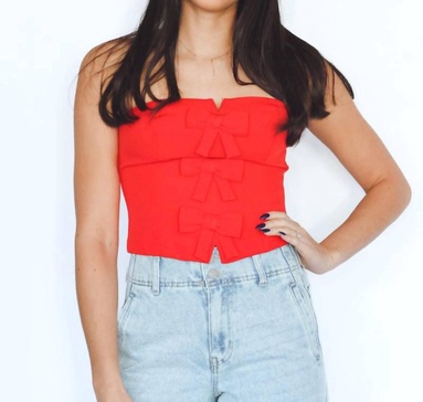 strapless bow top in red