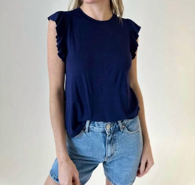 leah ruffle top in navy