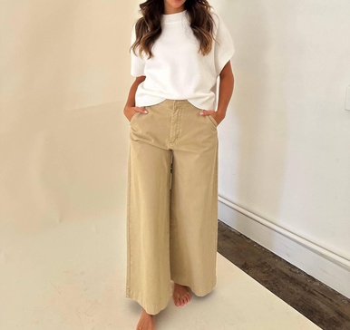 dakota wide leg denim pants in khaki