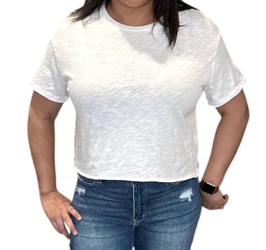 raw edge cropped tee shirt in cream
