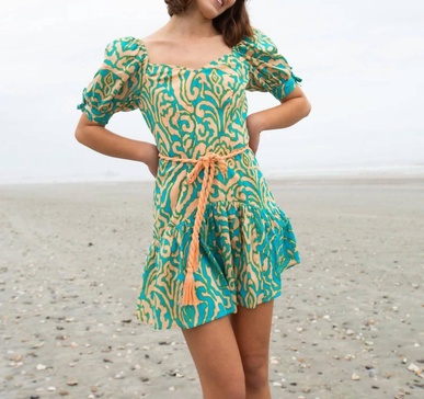 vivienne three fourth sleeve dress in teal block