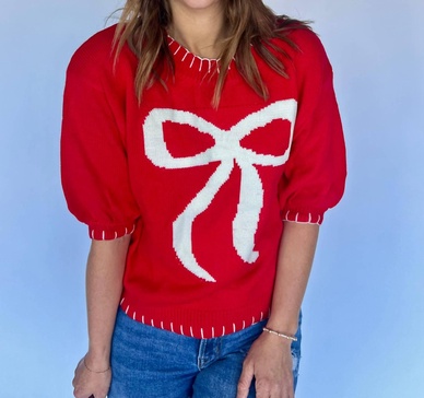 bow stitch sweater in red