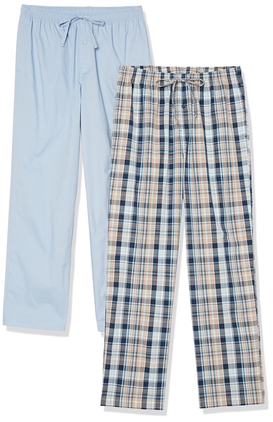 Amazon Essentials Men's Cotton Poplin Full-Length Pajama Bottoms, Pack of 2