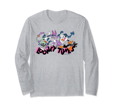 Amazon Essentials Looney Tunes Pink Logo with Running Characters Long Sleeve T-Shirt