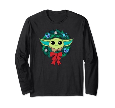 Amazon Essentials The Mandalorian Grogu Holiday Christmas Wreath Long Sleeve T-Shirt