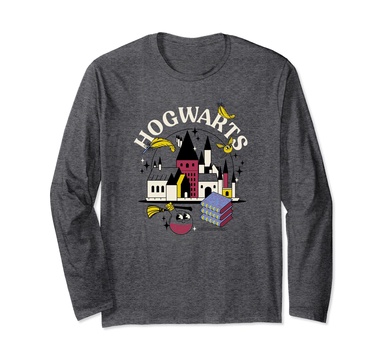 Amazon Essentials Harry Potter Hogwarts Castle Smiling Icons Long Sleeve T-Shirt