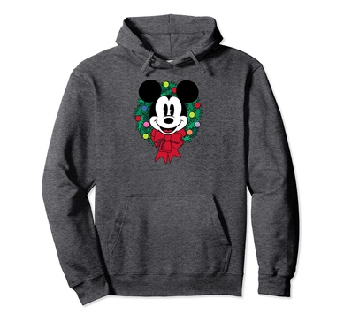 Amazon Essentials Mickey Mouse Festive Holiday Christmas Wreath Pullover Hoodie
